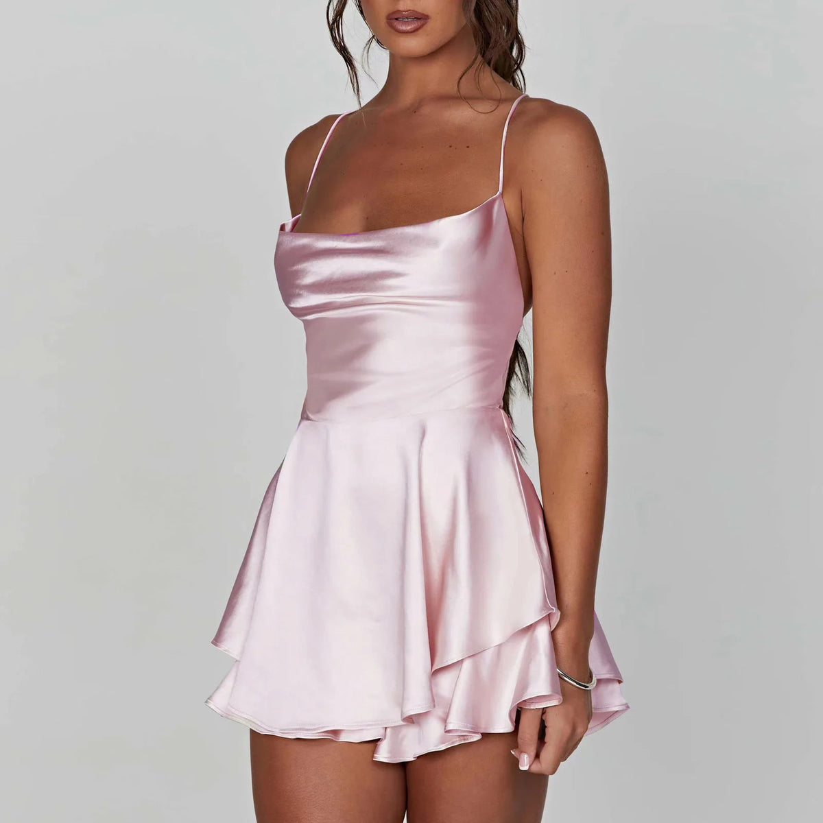 Red satin women's camisone by Corporación Turística, smooth and silky sleepwear dress with a sleek, elegant design.