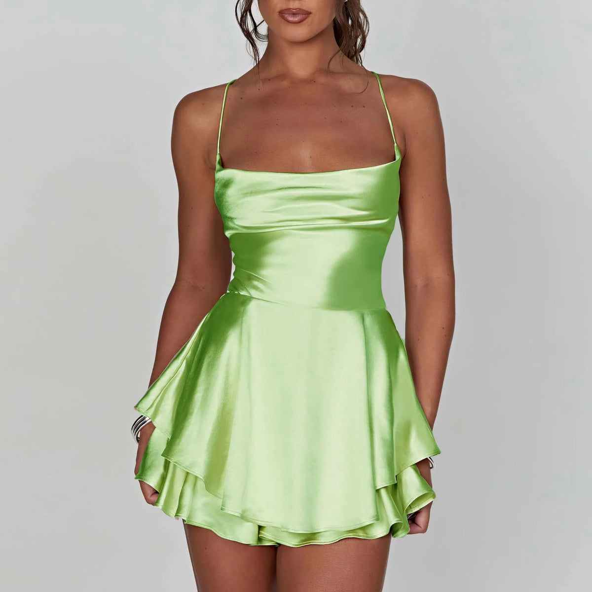 Red satin sexy camisone for women by Corporación Turística, sleek and smooth silk satin nightdress, elegant sleepwear.