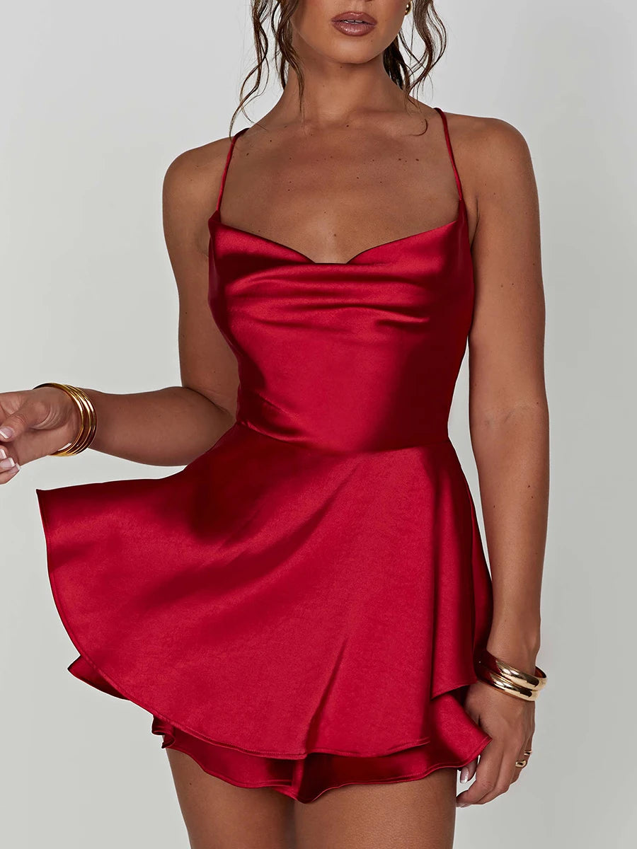 Red satin sexy camisone for women, smooth and sleek sleeveless silk nightdress from Corporación Turística.