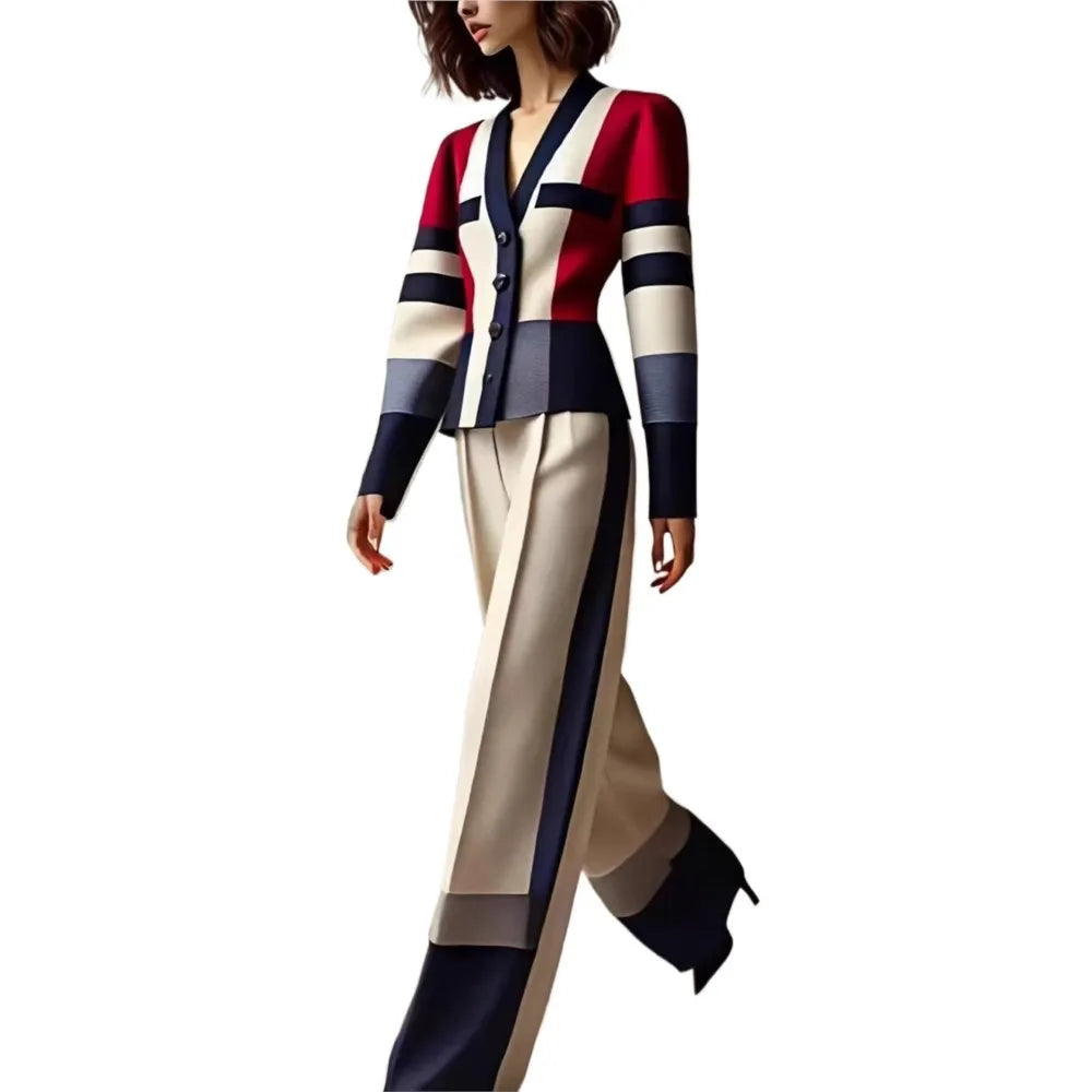 Elegant red women's two-piece blazer suit set featuring a stylish blazer, perfect for formal or professional occasions.