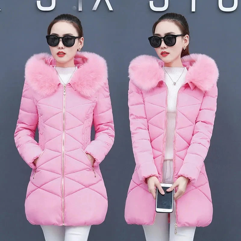 Long red Korean fashion cotton jacket by Corporación Turística, slim fit, lightweight, stylish outerwear for casual wear.
