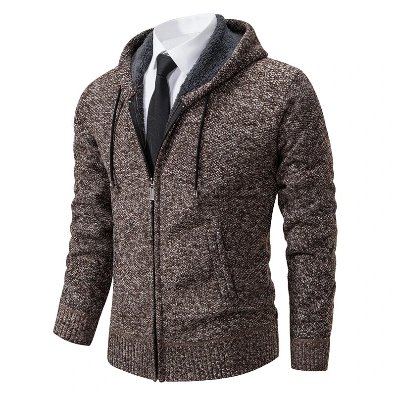 Beige men's polar fleece jacket with high collar, zipper closure, casual sporty design by Corporación Turística.