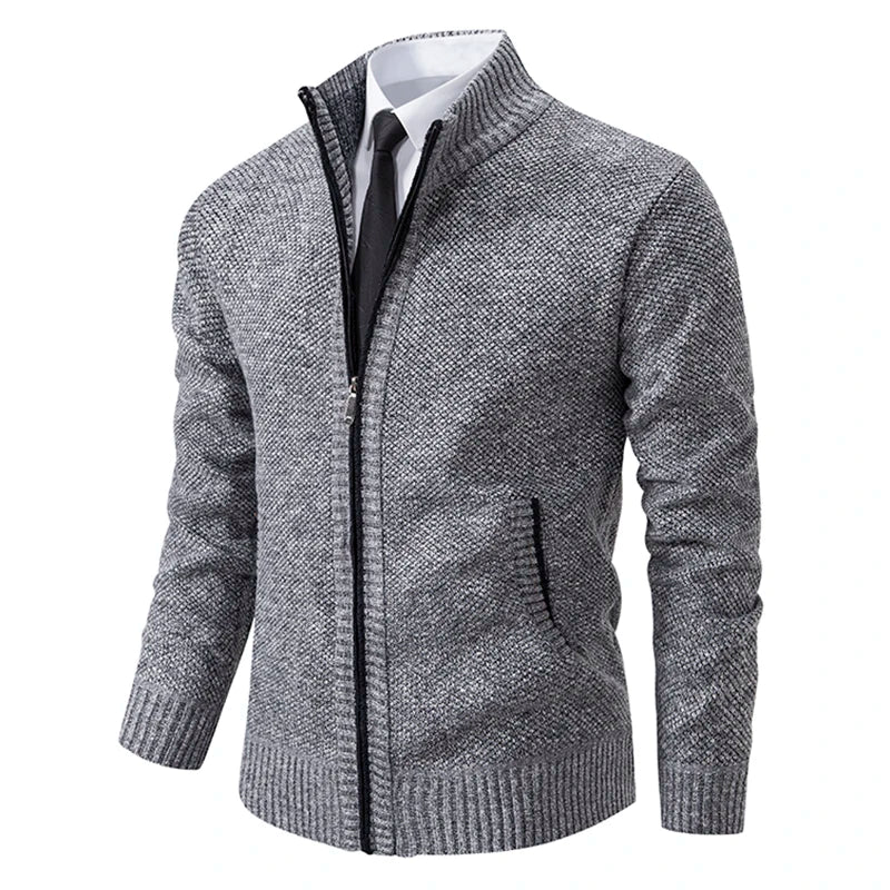 Men's warm polar fleece coat with high collar, zipper closure, casual winter style, by Corporación Turística.