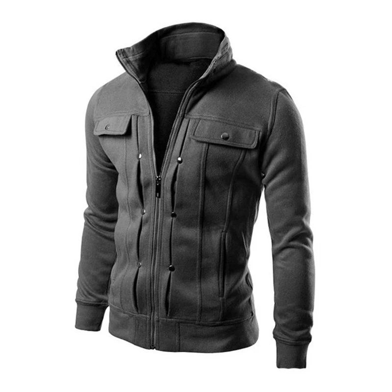 White men's casual cardigan with zipper and high collar, ideal for spring and fall, from Corporación Turística.