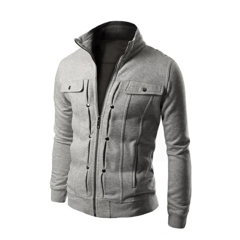 Casual men's white cardigan jacket with zipper from Corporación Turística, suitable for fall and spring seasons.