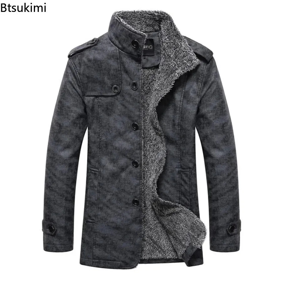 Khaki leather men's jacket by Corporación Turística featuring a slim fit warm wool-lined design, ideal for stylish winter wear.