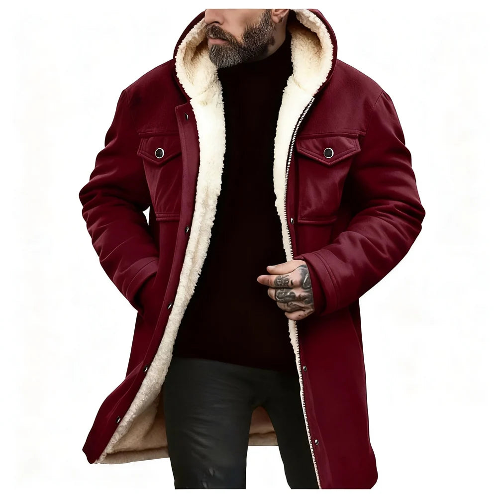 Men's suede fleece jacket with hood and zipper, medium length, in green, from Corporación Turística, casual outerwear for men.