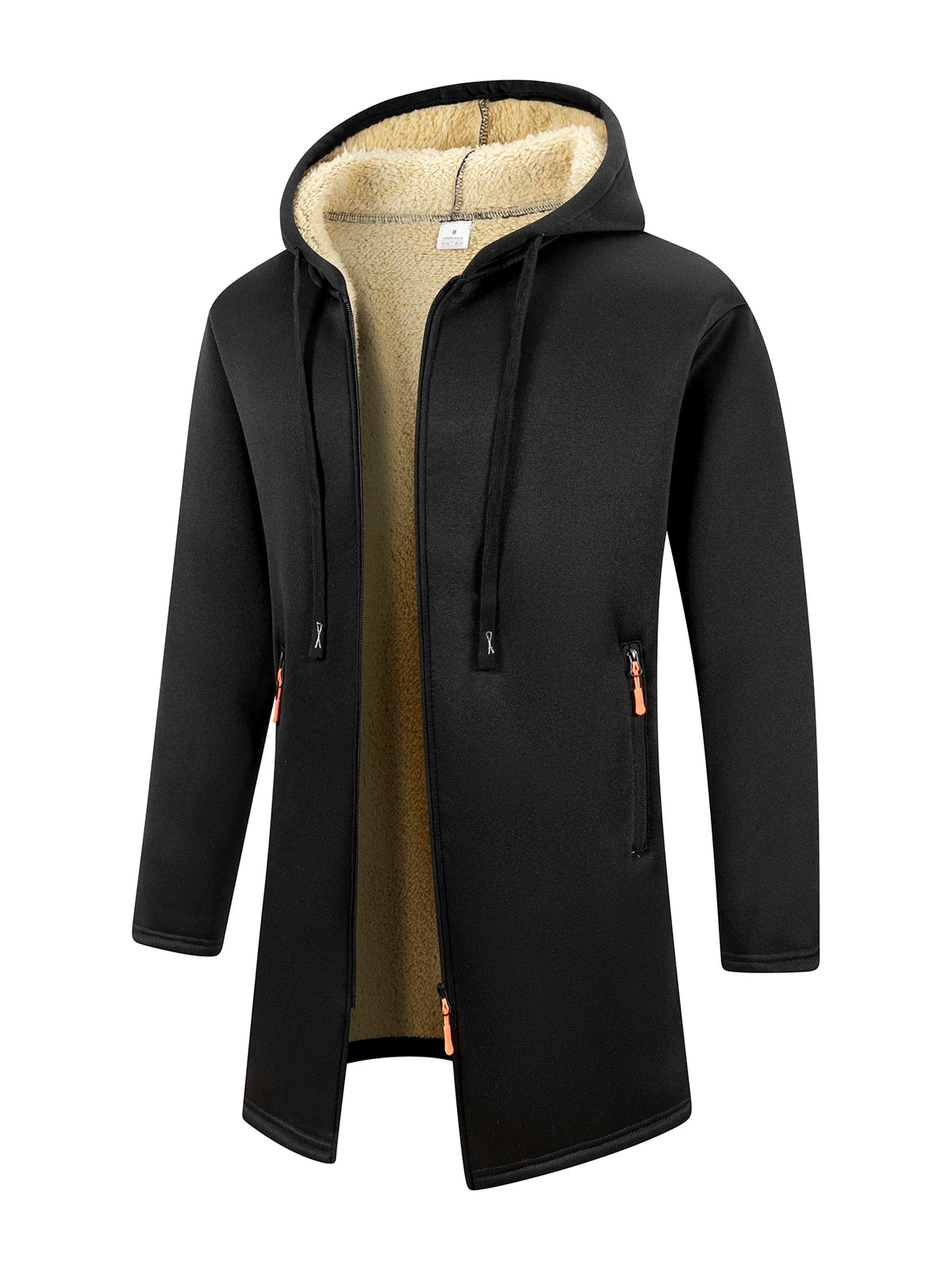 Black men's thick winter jacket with hood and zipper, casual style, from Corporación Turística.