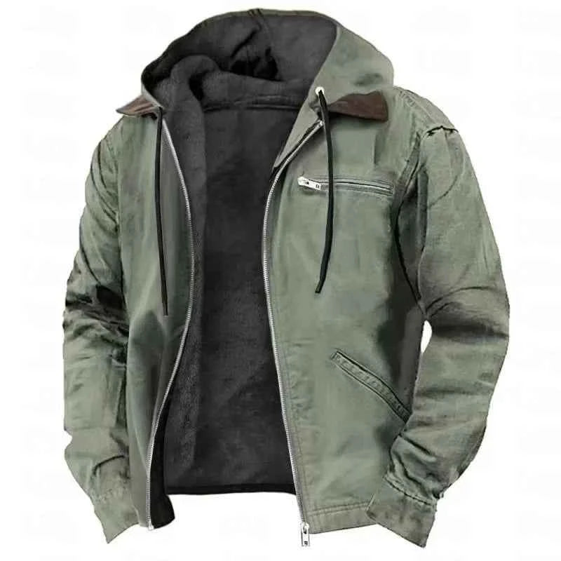 Gray men's winter hoodie jacket by Corporación Turística with a hood, perfect for staying warm and stylish this winter season.