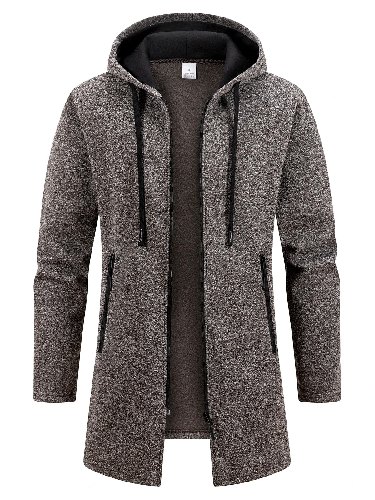 Oversize black men's winter jacket with zipper and hood, warm and stylish, by Corporación Turística, designed for cold weather.