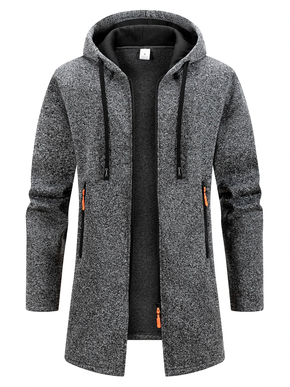 Black men's oversized winter jacket with hood, front zipper, warm and cozy, by Corporación Turística.