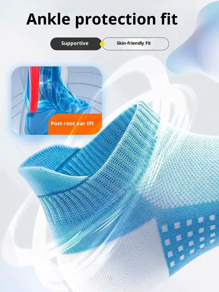 Breathable running socks for men and women from Corporación Turística, featuring moisture-wicking mesh fabric for athletic comfort.
