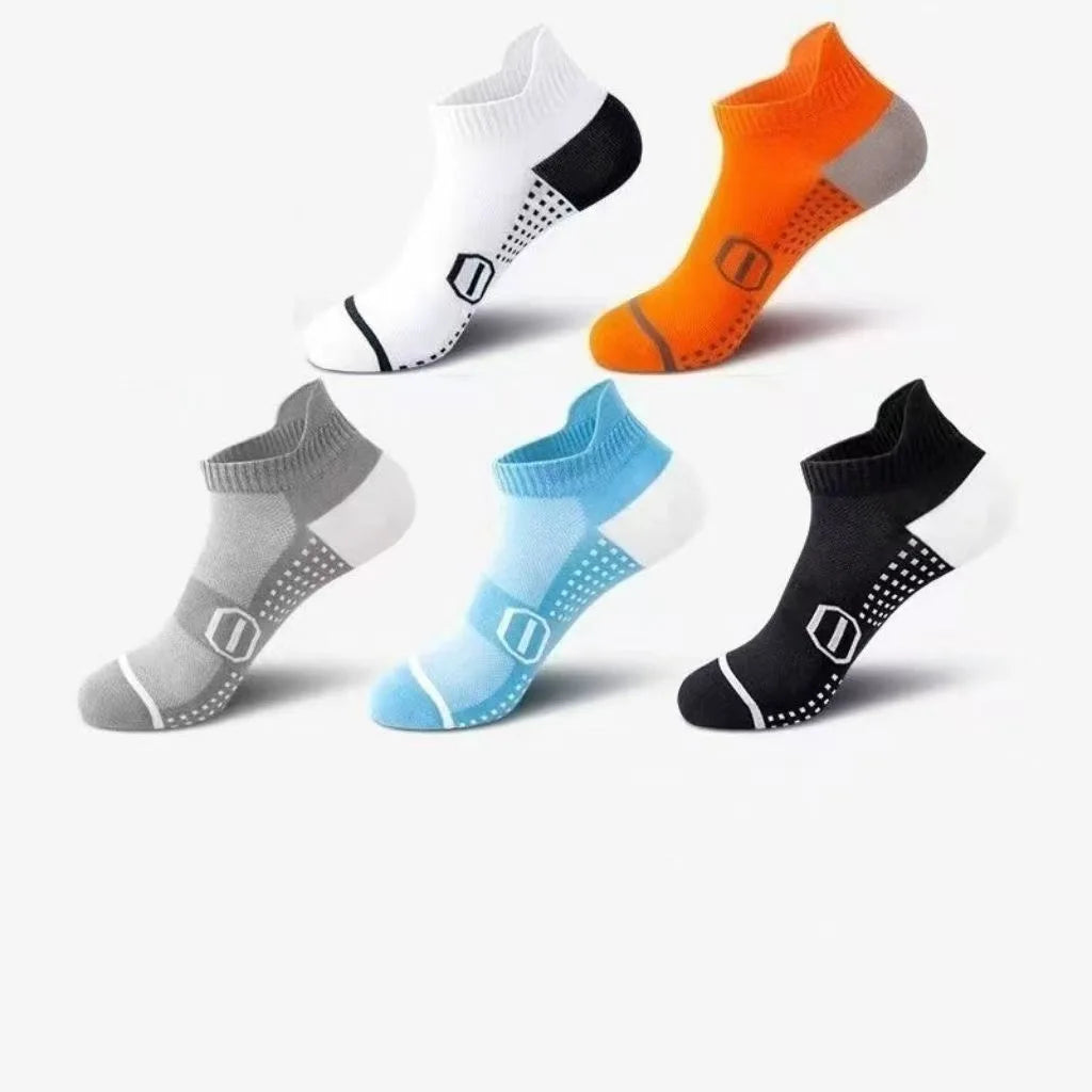 Professional running socks for men and women by Corporación Turística, made with breathable mesh fabric for comfort during sports.