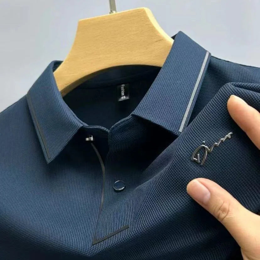 Army green men's short-sleeve polo shirt with breathable fabric and diamond pattern, casual summer style by Corporación Turística.