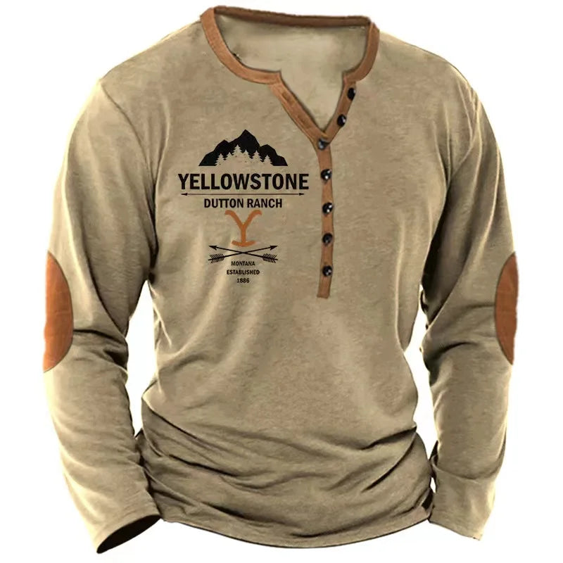 Vintage Yellowstone R66 men's long sleeve casual T-shirt in dark gray, size XL, made by Corporación Turística.