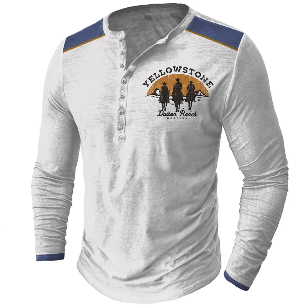 Dark gray vintage Yellowstone R66 long-sleeve men's T-shirt, casual style, size XL, from Corporación Turística.