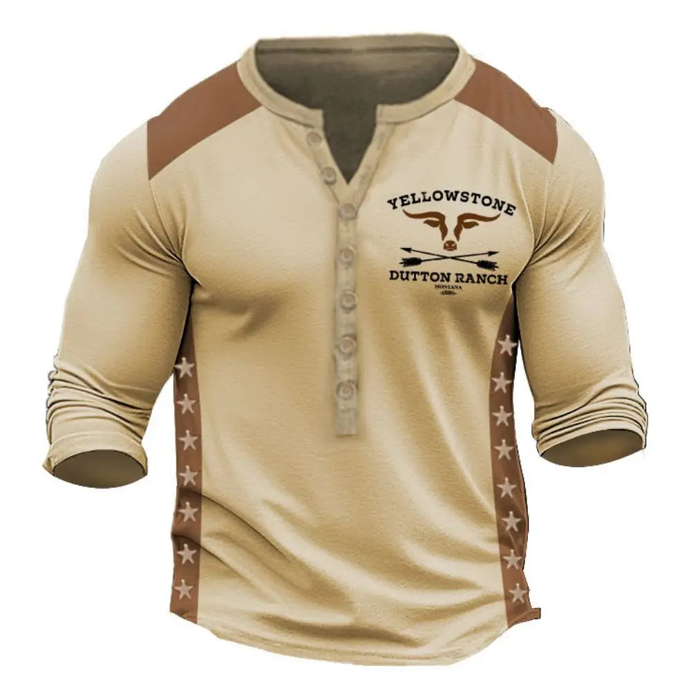 Dark gray vintage Yellowstone R66 long-sleeve men's T-shirt, casual style, oversized fit, made by Corporación Turística.