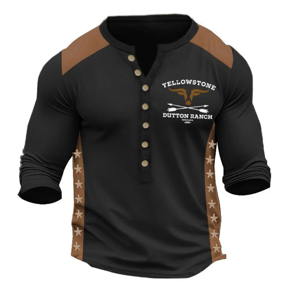 Dark gray vintage Yellowstone Ruta 66 long sleeve T-shirt for men by Corporación Turística, casual and comfortable.