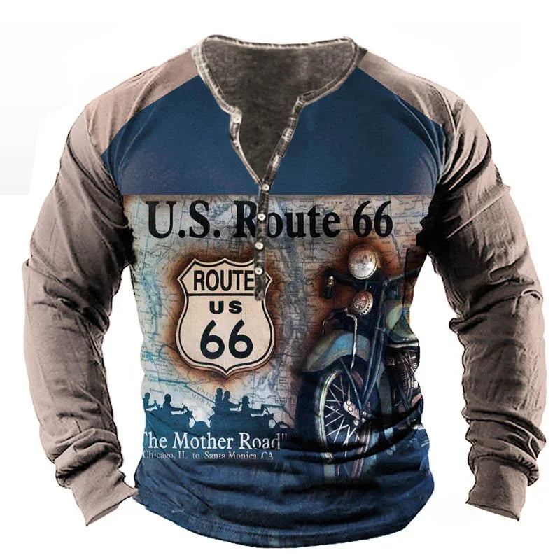 Long sleeve vintage Yellowstone Ruta 66 T-shirt for men in dark gray, made by Corporación Turística, casual and comfortable.