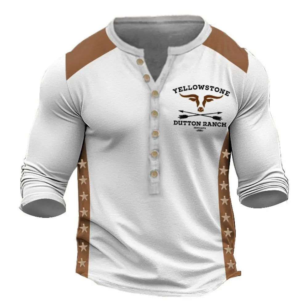 Dark gray vintage Yellowstone Ruta 66 long-sleeve T-shirt for men by Corporación Turística, casual style, front view.