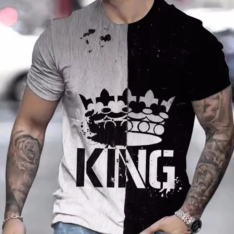 Black men's T-shirt by Corporación Turística with gold "King" print, casual style, short sleeves, and comfortable fit.