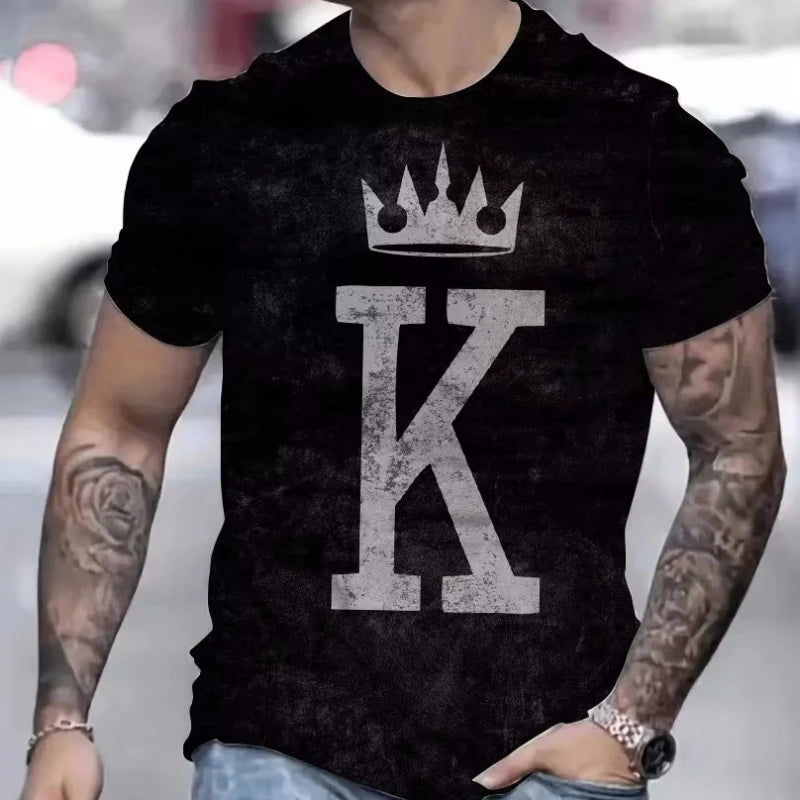 Black men's "King" T-shirt by Corporación Turística with gold print, casual style, short sleeves, and crew neck.