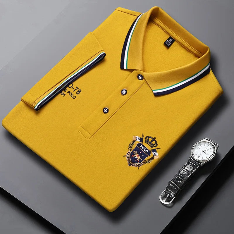 Men's embroidered cotton polo shirt by Corporación Turística, casual summer style, breathable fabric, suitable for 60-75kg body type.
