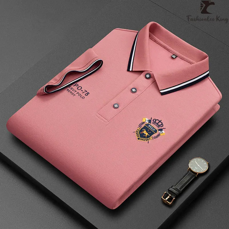 Men's embroidered cotton polo shirt by Corporación Turística, casual summer style, breathable fabric, ideal for warm weather.