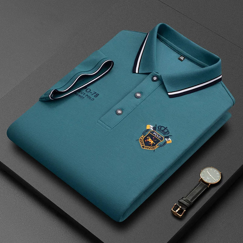 Men's embroidered cotton polo shirt by Corporación Turística, casual summer style, breathable fabric, suitable for 60-75kg.