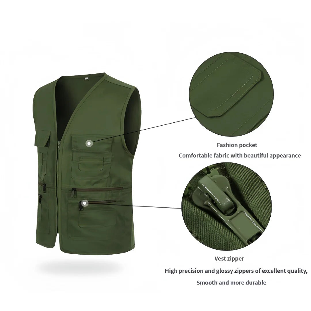 Transpirable multibolsillos chaleco para hombre de Corporación Turística, ideal para pesca, fotografía y actividades tácticas.
