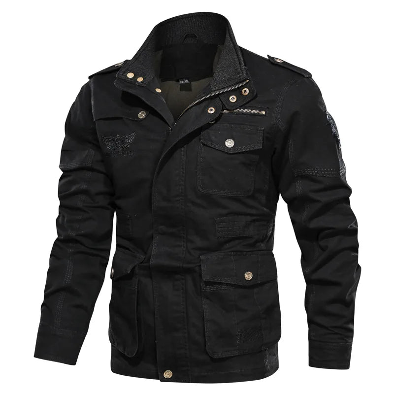 Men's green cotton cargo jacket with multiple pockets, casual style, from Corporación Turística.