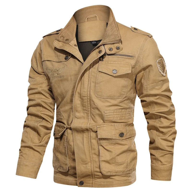 Green men's cargo jacket by Corporación Turística with multiple pockets, casual cotton design, ideal for everyday wear.