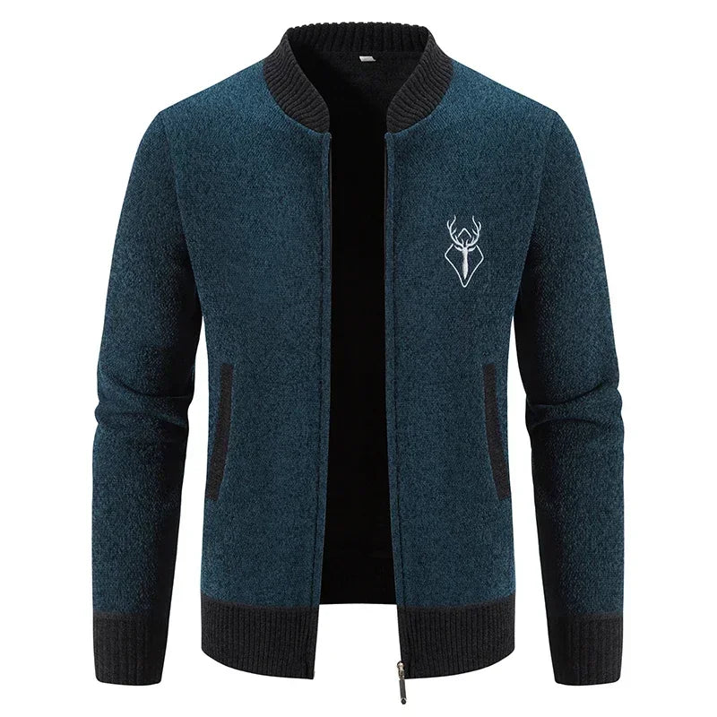 Dark grey men's winter cardigan with zipper, warm and cozy, from Corporación Turística, suitable for size 2XL and winter 2025.