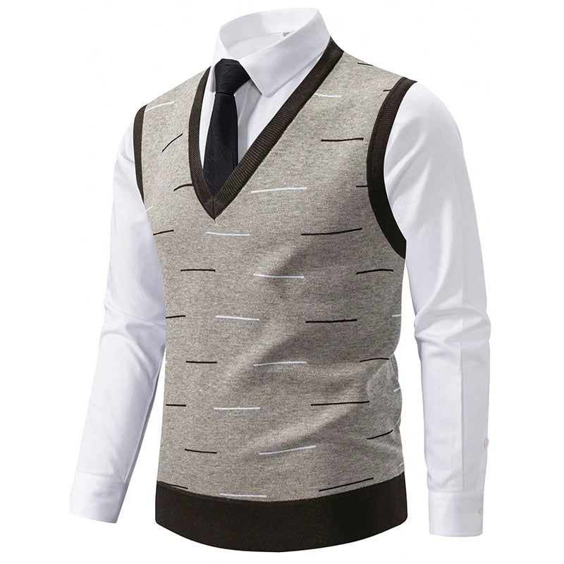 Classic men's grey vest by Corporación Turística, soft knit fabric, V-neck style, available in S to 2XL, suitable for casual wear.