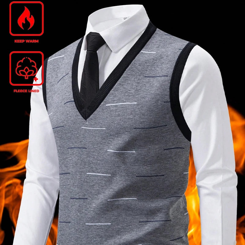 Grey classic men's vest from Corporación Turística, soft knit fabric, V-neck, available in size S-2XL, suitable for stylish layering.