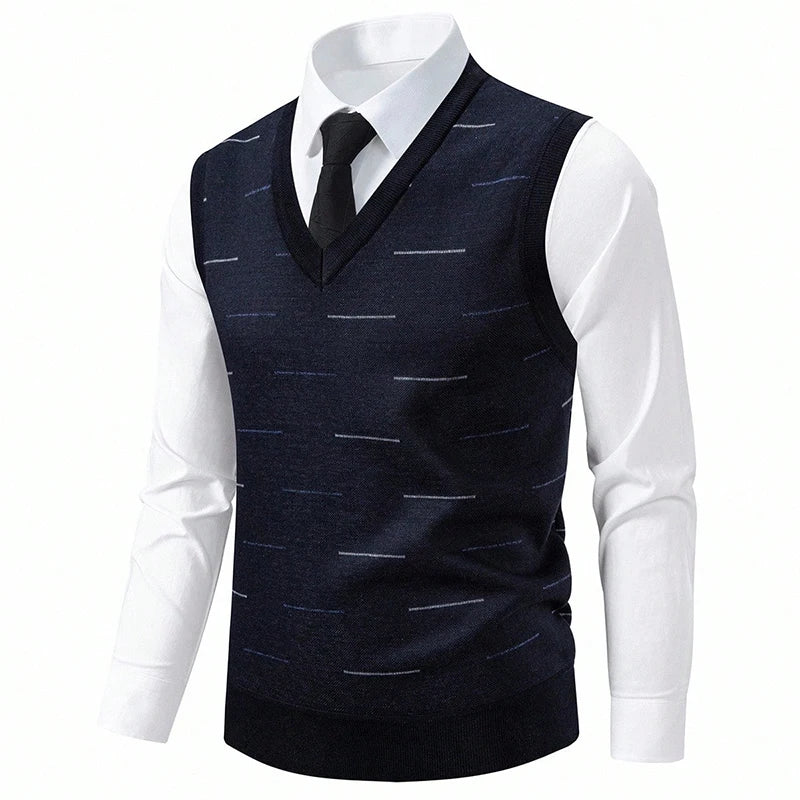 Men's classic grey V-neck sweater vest in soft knit fabric, available in sizes S to 2XL, by Corporación Turística.