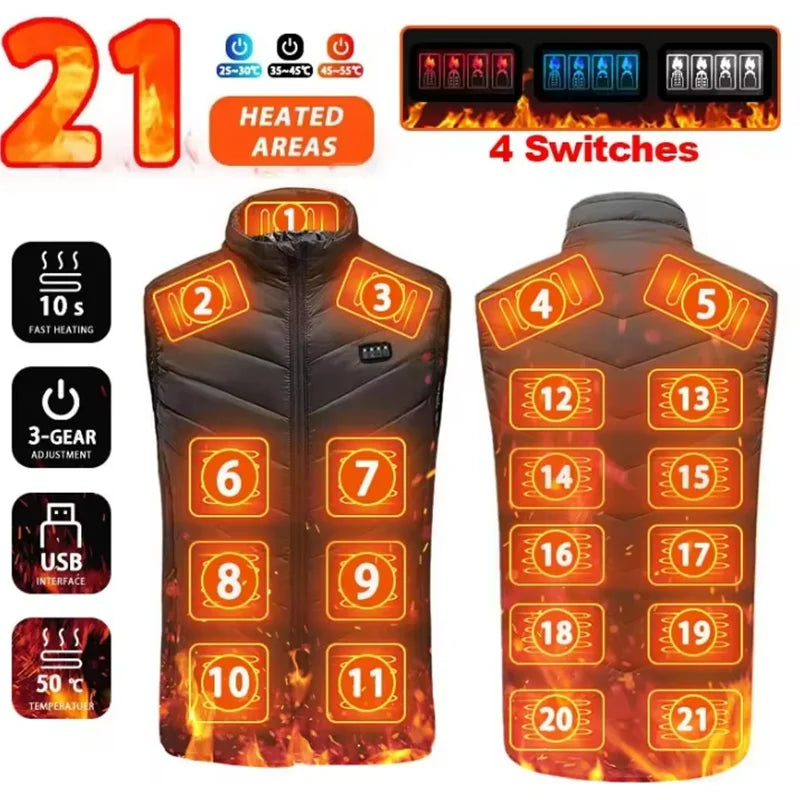 Heated thermal vest with 21-zone heating, USB-powered electric jacket for men and women, in XXL size, from Corporación Turística.