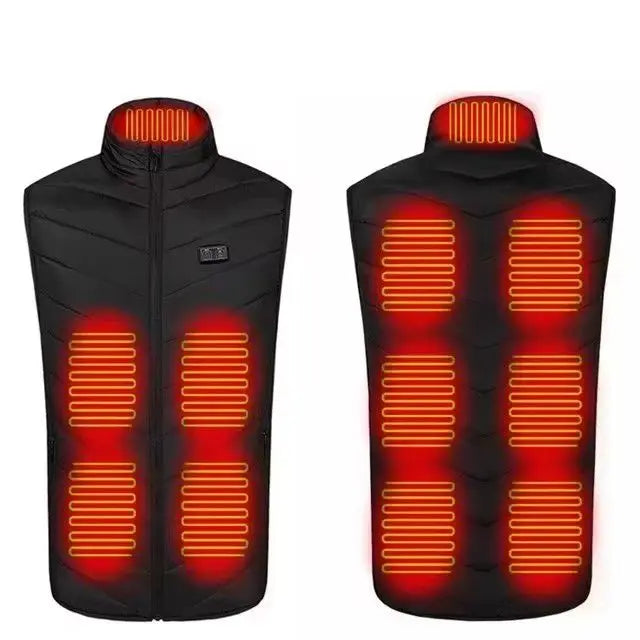 Heated thermal vest with 21-zone heat control by Corporación Turística, featuring USB electric heating for men and women.