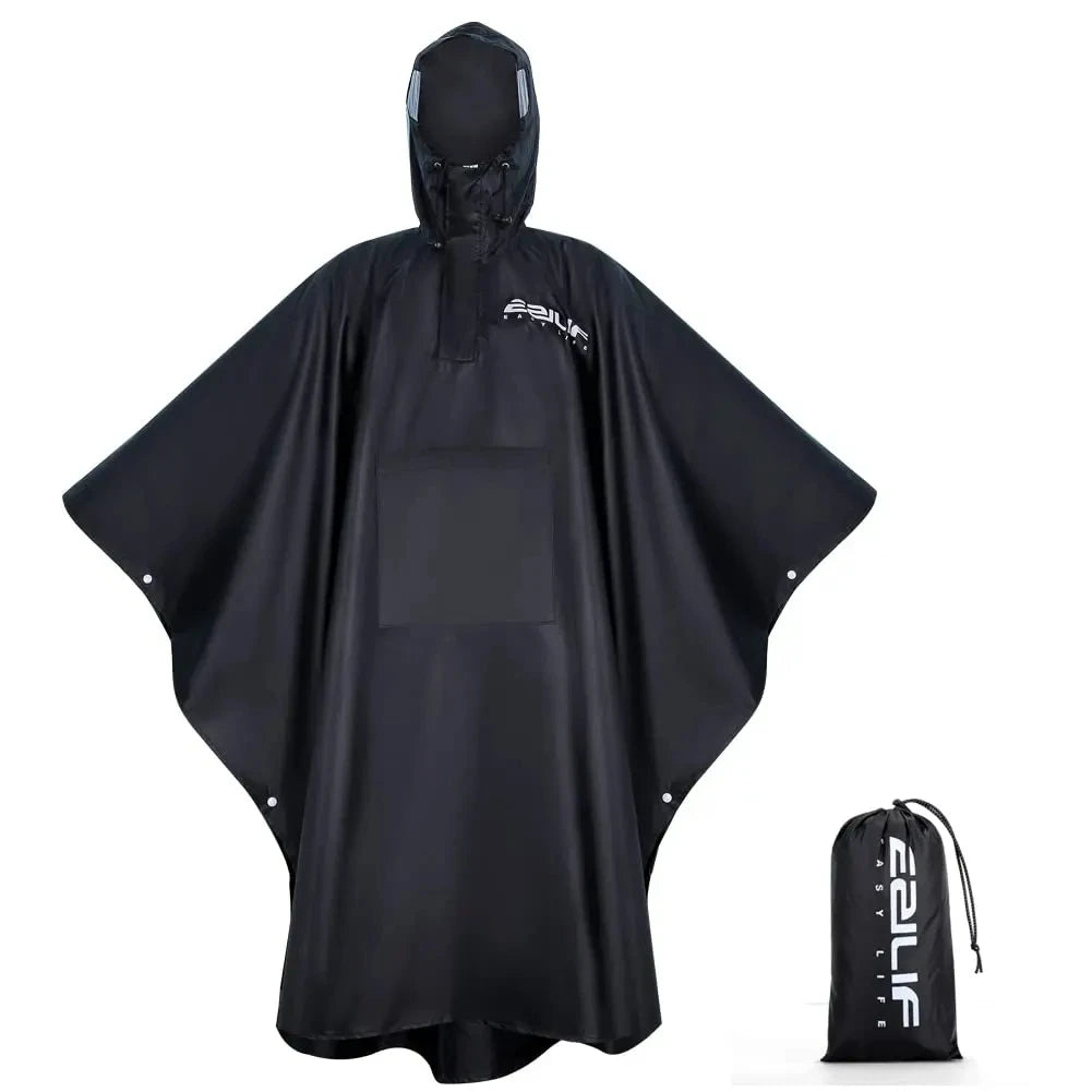 Militar 3 en 1 chubasquero con capucha, impermeable y resistente, en negro, ideal para lluvia y protección en exteriores.