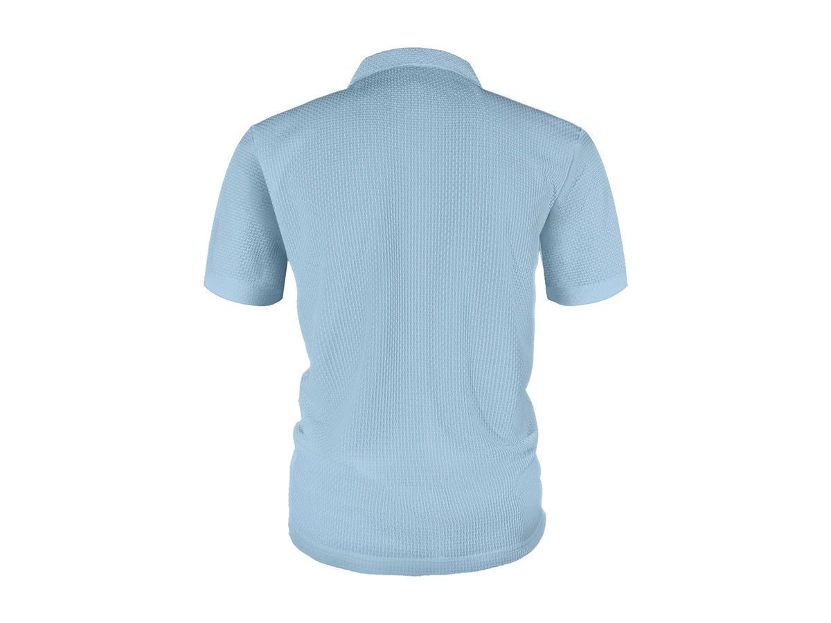 Black men's summer Seda Helada casual short-sleeve T-shirt with lapel from Corporación Turística, perfect for warm weather.