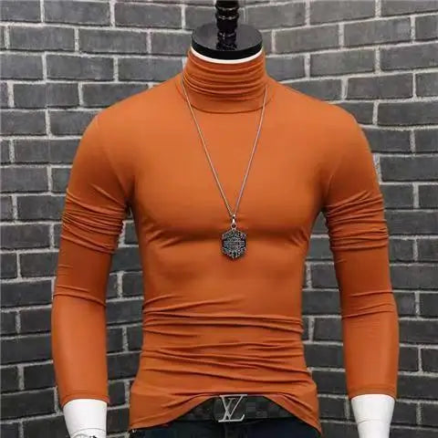 Black men's high neck modal sweater by Corporación Turística, fitted casual winter sweater, ideal for cold weather.