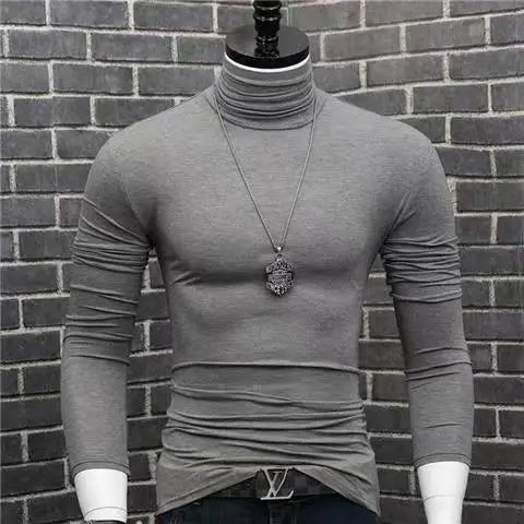 Black men's high-neck modal sweater by Corporación Turística, slim fit casual winter sweater for men.