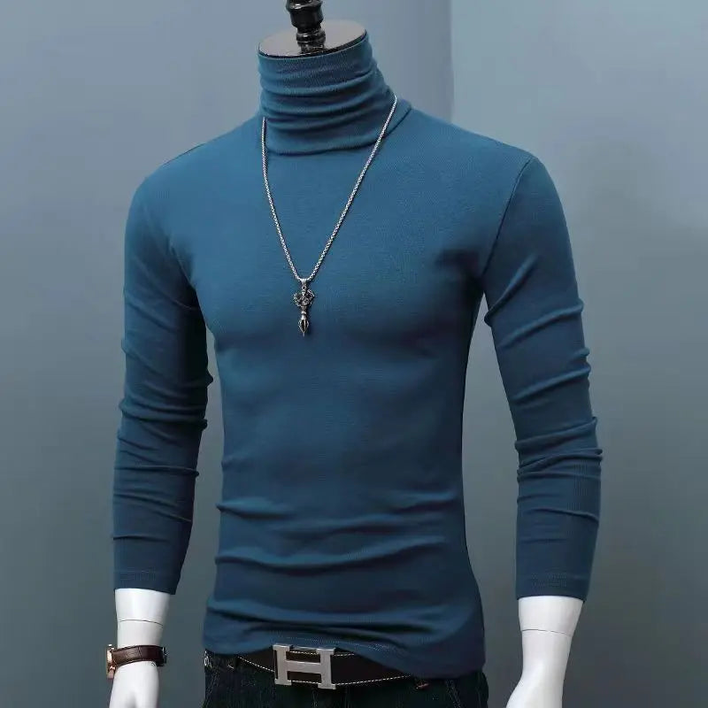 Black men's high neck modal sweater by Corporación Turística, slim fit casual winter sweater for men.