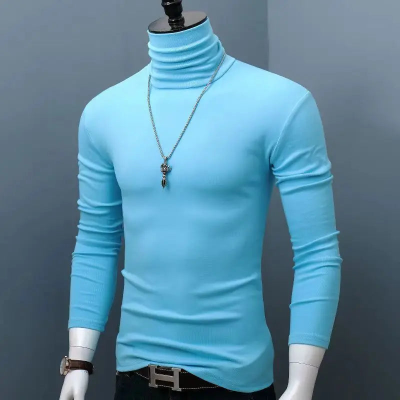 Black men's high-neck modal sweater by Corporación Turística, slim fit casual winter shirt with a cozy, stylish design.