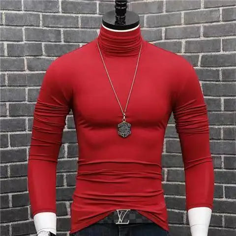 Black men's high neck modal sweater by Corporación Turística, slim fit, casual winter clothing for men.