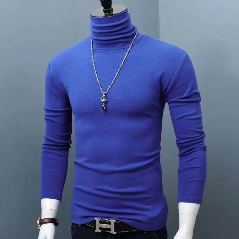 Black men's high neck modal sweater by Corporación Turística, slim fit, casual winter sweater for men.