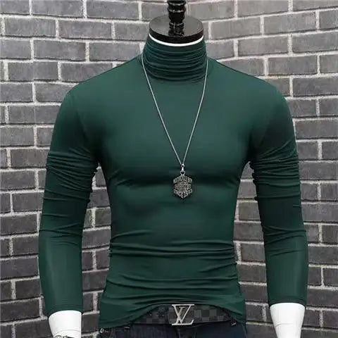 Black men's high-neck modal sweater by Corporación Turística, fitted casual winter knit for a stylish, warm look.