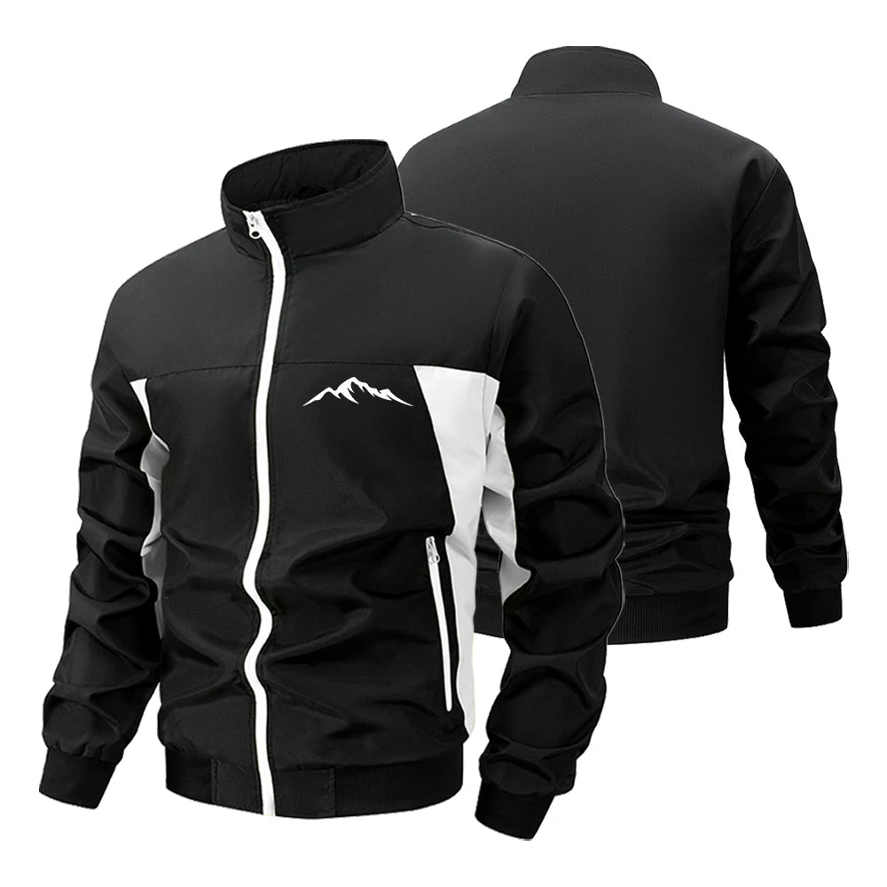 Navy and green men's windbreaker jacket by Corporación Turística, suitable for mountain, urban style, gym, and running activities.
