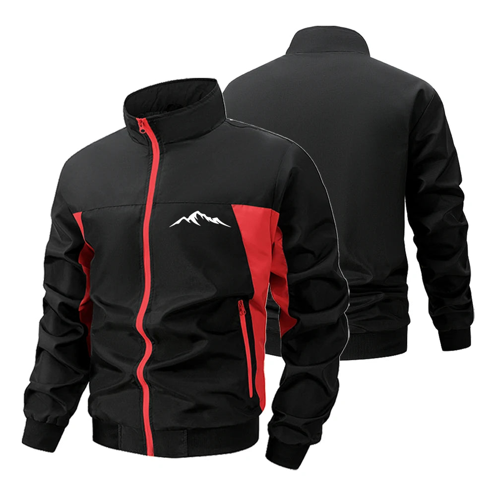 Navy and green men's windbreaker jacket by Corporación Turística, outdoor mountain style, suitable for gym and running activities.