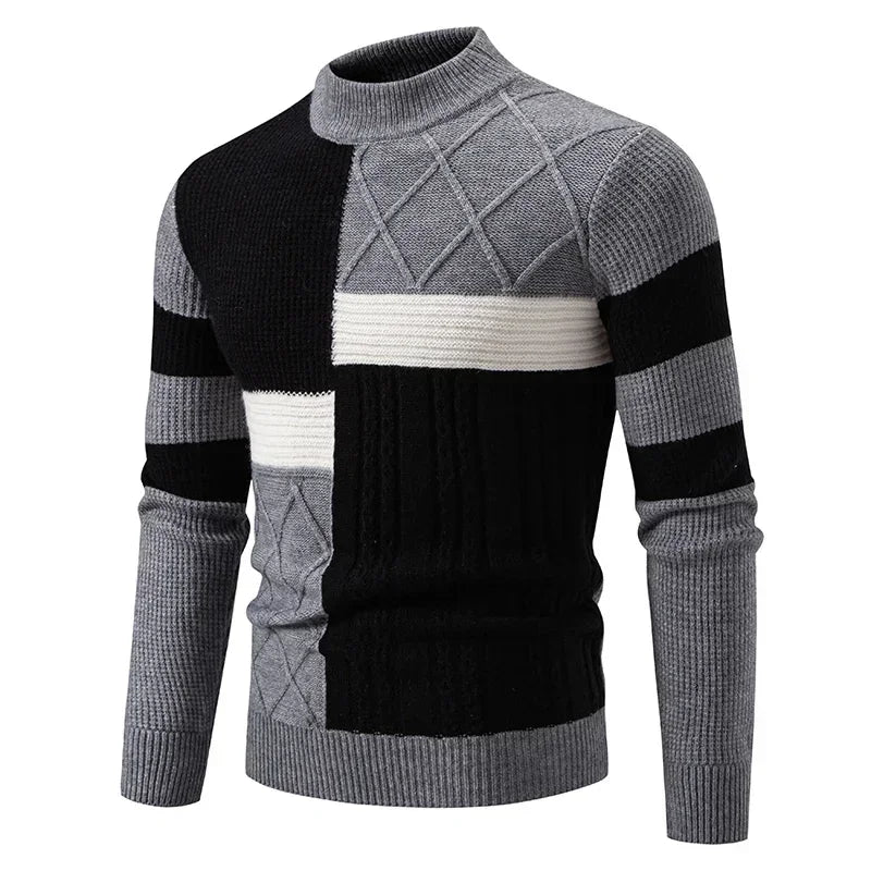 Men's casual fall winter sweater with color block design from Corporación Turística, warm and comfortable, one size fits all.